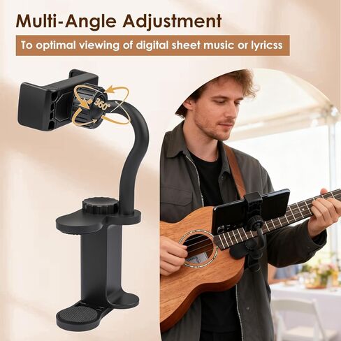 مجموعة حامل هاتف الجيتار مع 3 في 1 سحب دبوس لفاف السلسلة و20 قطعة 0.71 مم - حامل قابل للتعديل للجيتار/الأوكيليلي/الباس، مثالي لأوراق الموسيقى والتعليم والتسجيل والأداء in Kuwait