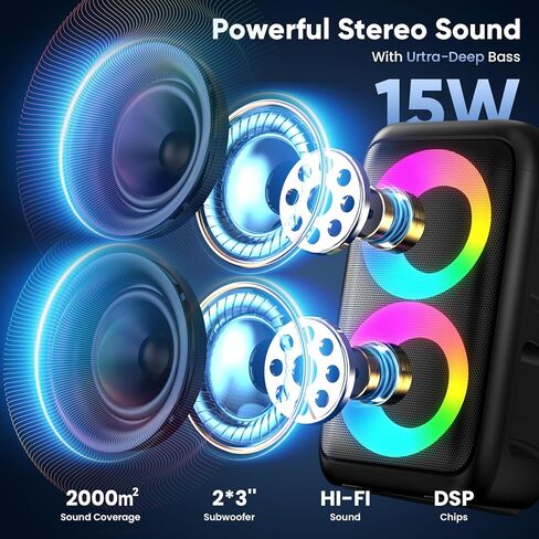 Karaoke Machine for Adults Kids, Portable Bluetooth Speaker with 2 Wireless Microphones, TWS Mode & LED Light, 10H Battery PA System Stage Monitors,Home Party Outdoor Birthday Easter Gifts(Black) in Kuwait