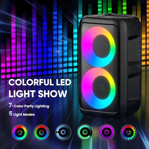 Karaoke Machine for Adults Kids, Portable Bluetooth Speaker with 2 Wireless Microphones, TWS Mode & LED Light, 10H Battery PA System Stage Monitors,Home Party Outdoor Birthday Easter Gifts(Black) in Kuwait