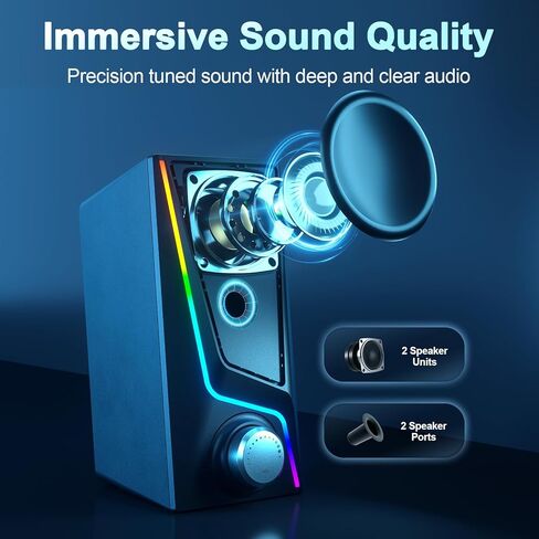 سماعات كمبيوتر Nylavee مع مضخم صوت، نظام مكبرات صوت 2.1 للكمبيوتر الشخصي مع 8 أوضاع إضاءة، طاقة ذروة 60 وات، محول تيار متردد، بلوتوث 5.4، USB/USB-C و3.5 مم مدخل Aux لسطح المكتب والشاشة والألعاب in Kuwait