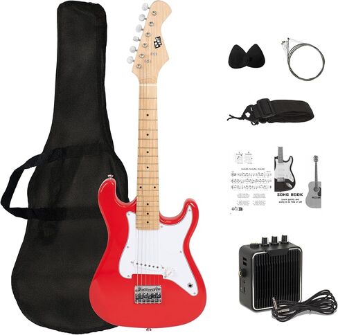 30 Inch Kids Electric Guitar Beginner Kit, Junior Size Mini Electric Guitar for Children with Amplifier (battery/adaptor not included) and Guitar bag, Unisex Red in Kuwait