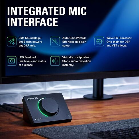 Elgato Wave XLR MK.2 – USB Audio Interface and DSP Mixer for XLR Microphones, 80dB Gain, Onboard Effects, LED Feedback, Touch Mute, Works with Stream Deck, PC & Mac in Kuwait