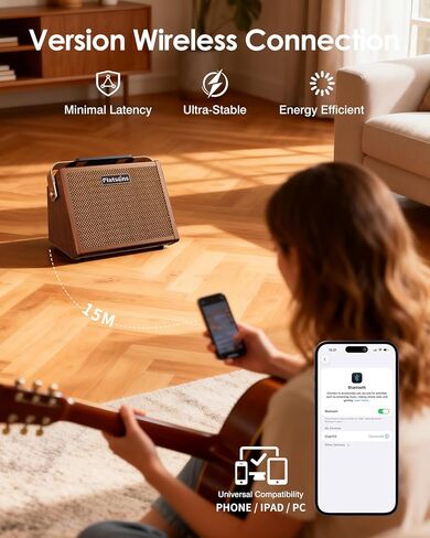 مضخم جيتار صوتي Crush20، مضخم صوت للجيتار/الميكروفون بقدرة 20 وات مع تردد، ثنائي النطاق EQ، عمر بطارية 8 ساعات قابلة لإعادة الشحن، مكبر صوت محمول لاسلكي متقدم ثنائي الشريحة لميكروفون/جيتار صوتي 6.35 مم in Kuwait