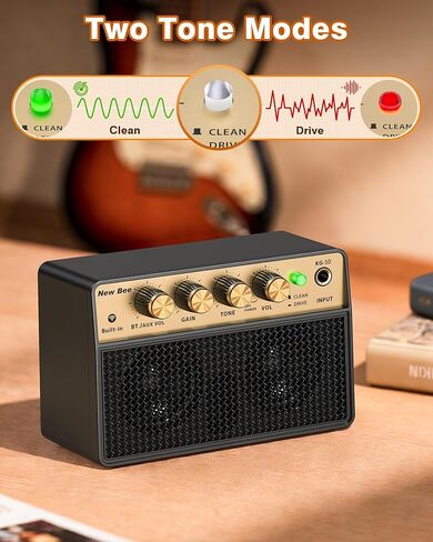 Mini Guitar Amp, 10W Electric Guitar Amplifier with Clean Drive Channel, 3.5mm Headphone/AUX Jack, 6H Work, USB-C Rechargeable Bluetooth Small Portable Amp for Indoor Practice Travel in Kuwait