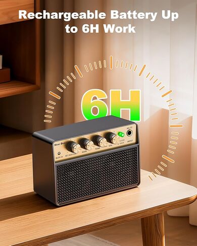 Mini Guitar Amp, 10W Electric Guitar Amplifier with Clean Drive Channel, 3.5mm Headphone/AUX Jack, 6H Work, USB-C Rechargeable Bluetooth Small Portable Amp for Indoor Practice Travel in Kuwait