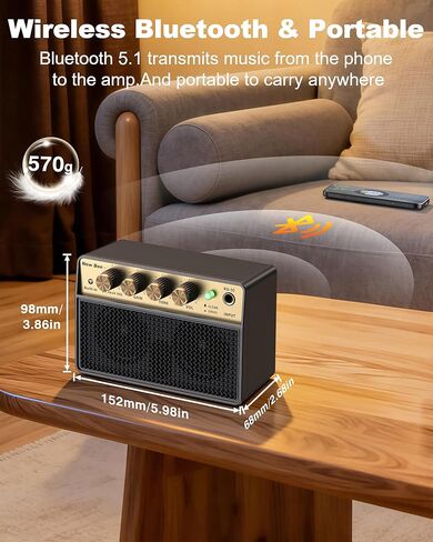 Mini Guitar Amp, 10W Electric Guitar Amplifier with Clean Drive Channel, 3.5mm Headphone/AUX Jack, 6H Work, USB-C Rechargeable Bluetooth Small Portable Amp for Indoor Practice Travel in Kuwait