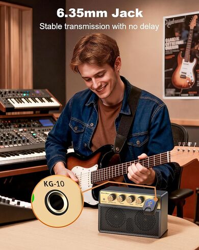 Mini Guitar Amp, 10W Electric Guitar Amplifier with Clean Drive Channel, 3.5mm Headphone/AUX Jack, 6H Work, USB-C Rechargeable Bluetooth Small Portable Amp for Indoor Practice Travel in Kuwait