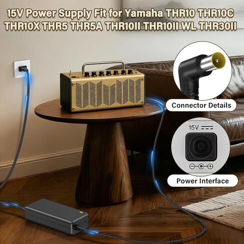 15V Charger Fit for Yamaha THR10 Guitar Combo Amplifier, Power Cord AC Adapter for Yamaha THR10C THR10X THR5 THR5A THR10 II THR10II WL THR30II WL THR30IIA Desktop Guitar Amplifier Modeling Amp in Saudi Arabia