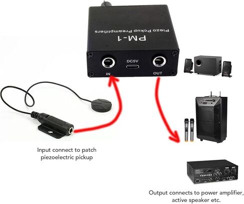 Tangxi Piezo Pickup Preamplifier, High Impedance & Low Noise, PM1 Headphone Amplifier Preamp for Guitar, Violin, Ukulele, with Rechargeable Battery in Kuwait