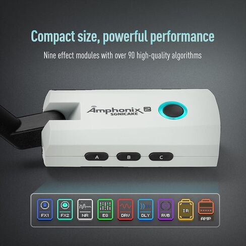 SONICAKE Guitar Headphone Amp - 50 Factory Presets, 9 Effect Modules, App Control, USB Audio Recording, Rechargeable Portable Electric Guitar Amplifier for Home Practice & Performance, Amphonix 2 in Kuwait