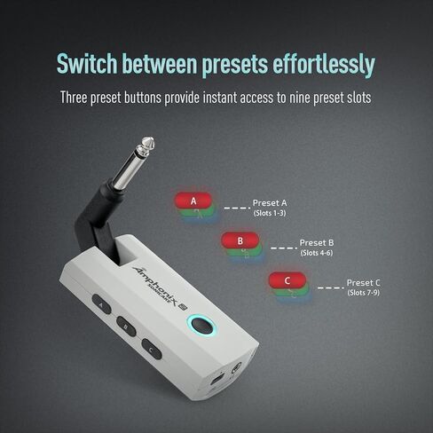 SONICAKE Guitar Headphone Amp - 50 Factory Presets, 9 Effect Modules, App Control, USB Audio Recording, Rechargeable Portable Electric Guitar Amplifier for Home Practice & Performance, Amphonix 2 in Kuwait