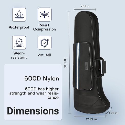 Trombone Case for Bb/F Tenor Trombone with F Attachment, Nylon Material 600D Tenor Trombone Contoured Case, Built-in Backpack Straps Trombone Gig Bag in Kuwait