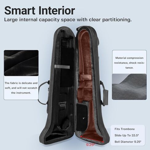 Trombone Case for Bb/F Tenor Trombone with F Attachment, Nylon Material 600D Tenor Trombone Contoured Case, Built-in Backpack Straps Trombone Gig Bag in Kuwait