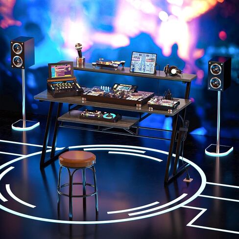 محطة عمل إنتاج مكتب استوديو الموسيقى من أرموسيتي - مكتب استوديو تسجيل للمنتج مع منفذ طاقة، محطة عمل استوديو لتسجيل الموسيقى، مكتب طاولة استوديو منزلي، بلوط رمادي in Kuwait