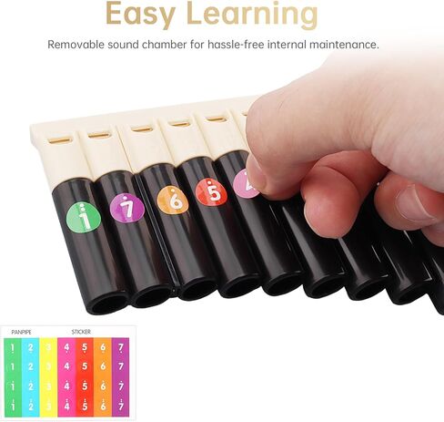 18 Pipes KeyC Pan Flute for Beginner Learning Friendly with Hang Rope, Note Sticker, Bag, Easy Play Panpipe (Black) in Saudi Arabia