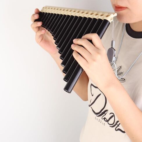 18 Pipes KeyC Pan Flute for Beginner Learning Friendly with Hang Rope, Note Sticker, Bag, Easy Play Panpipe (Black) in Saudi Arabia
