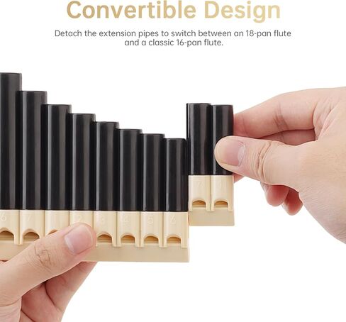 18 Pipes KeyC Pan Flute for Beginner Learning Friendly with Hang Rope, Note Sticker, Bag, Easy Play Panpipe (Black) in Saudi Arabia