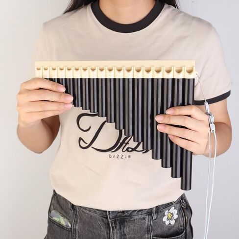 18 Pipes KeyC Pan Flute for Beginner Learning Friendly with Hang Rope, Note Sticker, Bag, Easy Play Panpipe (Black) in Saudi Arabia