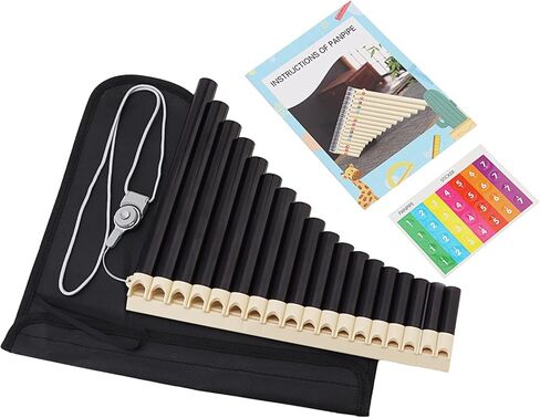 18 Pipes KeyC Pan Flute for Beginner Learning Friendly with Hang Rope, Note Sticker, Bag, Easy Play Panpipe (Black) in Saudi Arabia
