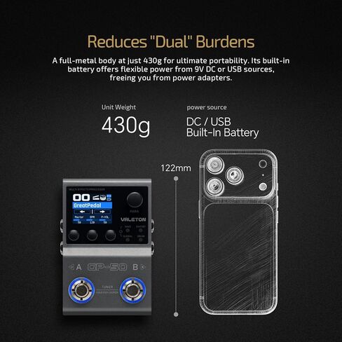 Valeton GP-50 Multi-Effects Processor | NAM & IR Loader with 100+ HD Effects, 9 Simultaneous Modules, BT App Control, 100 Patch Slots for Guitar/Bass in Kuwait
