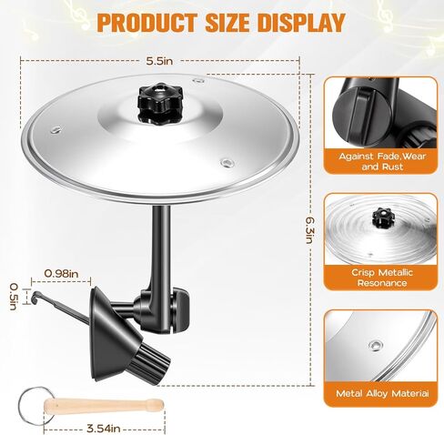 فتحة تهوية الصنج للسيارة، مجموعة صنج طبلة صغيرة مع عصا الطبل، أداة آلات موسيقية مضحكة لهدية عشاق موسيقى الطبول، ملحق سيارة متين مدمج لمعظم المركبات (فضي) in Kuwait