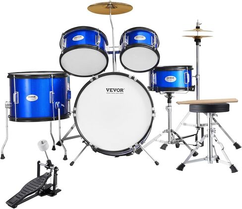 VEVOR Kids Drum Set, 5 Piece 16in Beginner Youth Full Drum Set with Bass Toms Snare Floor Drum Adjustable Throne Cymbal Hi-Hat Pedal and Two Pairs of Drumsticks, Starter Drum Kit for Child Kids, Black in Saudi Arabia
