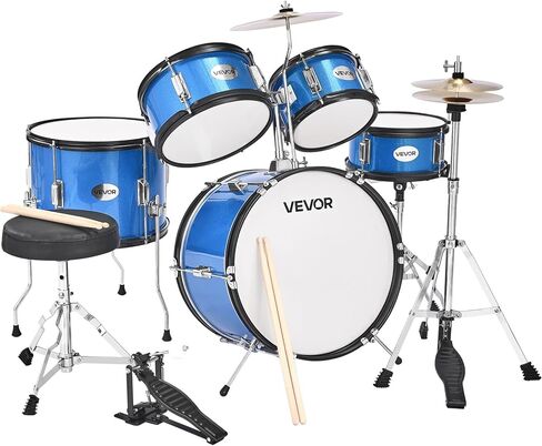 VEVOR Kids Drum Set, 5 Piece 16in Beginner Youth Full Drum Set with Bass Toms Snare Floor Drum Adjustable Throne Cymbal Hi-Hat Pedal and Two Pairs of Drumsticks, Starter Drum Kit for Child Kids, Black in Saudi Arabia