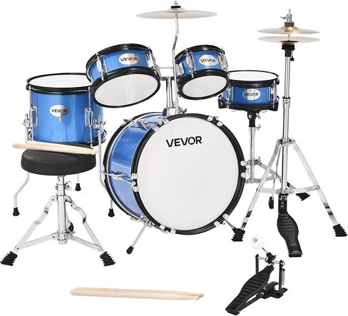 VEVOR Kids Drum Set, 5 Piece 16in Beginner Youth Full Drum Set with Bass Toms Snare Floor Drum Adjustable Throne Cymbal Hi-Hat Pedal and Two Pairs of Drumsticks, Starter Drum Kit for Child Kids, Black in Saudi Arabia
