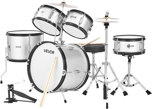 VEVOR Kids Drum Set, 5 Piece 16in Beginner Youth Full Drum Set with Bass Toms Snare Floor Drum Adjustable Throne Cymbal Hi-Hat Pedal and Two Pairs of Drumsticks, Starter Drum Kit for Child Kids, Black in Saudi Arabia