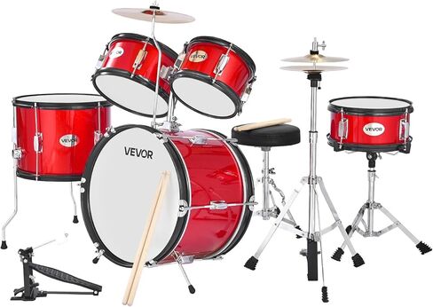 VEVOR Kids Drum Set, 5 Piece 16in Beginner Youth Full Drum Set with Bass Toms Snare Floor Drum Adjustable Throne Cymbal Hi-Hat Pedal and Two Pairs of Drumsticks, Starter Drum Kit for Child Kids, Black in Saudi Arabia