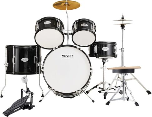 VEVOR Kids Drum Set, 5 Piece 16in Beginner Youth Full Drum Set with Bass Toms Snare Floor Drum Adjustable Throne Cymbal Hi-Hat Pedal and Two Pairs of Drumsticks, Starter Drum Kit for Child Kids, Black in Saudi Arabia