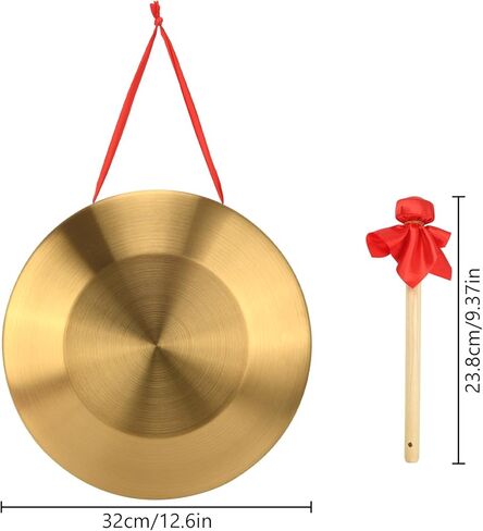 12.6 inch Gongs Instrument, Copper Gong with Beater and Red Hanging Ribbon for Celebration, Party, Festivals in Kuwait