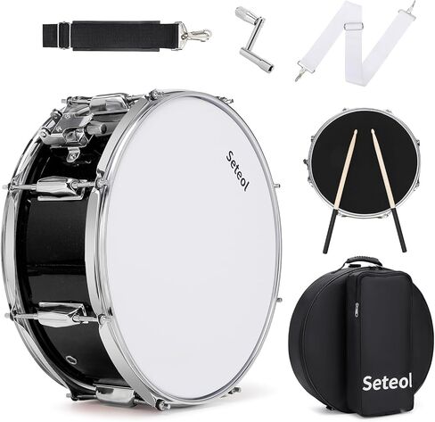 Snare Drum Set, 14" x 5.5" Marching Snare Drum with Stand & Storage Padded Bag + Silent Mute Pad + Drums Sticks + Drumstick Holder + Drums Key + Damper Gels for Adults Kids Beginners (Black) in Kuwait