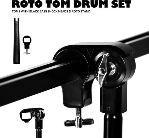مجموعة طبول روتو توم، ضبط سريع وسهل بدون أدوات، درجة صوت متغيرة، نغمات متنوعة، تركيب سريع، ثلاثة طبول على حامل مخصص، ارتفاع قابل للتعديل. مع حامل 6 بوصات 8 بوصات 10 بوصات in Kuwait