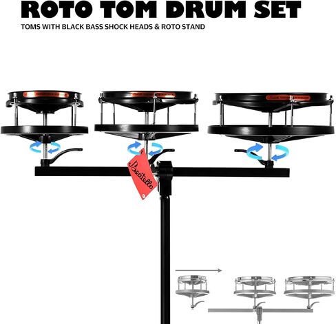 مجموعة طبول روتو توم، ضبط سريع وسهل بدون أدوات، درجة صوت متغيرة، نغمات متنوعة، تركيب سريع، ثلاثة طبول على حامل مخصص، ارتفاع قابل للتعديل. مع حامل 6 بوصات 8 بوصات 10 بوصات in Kuwait