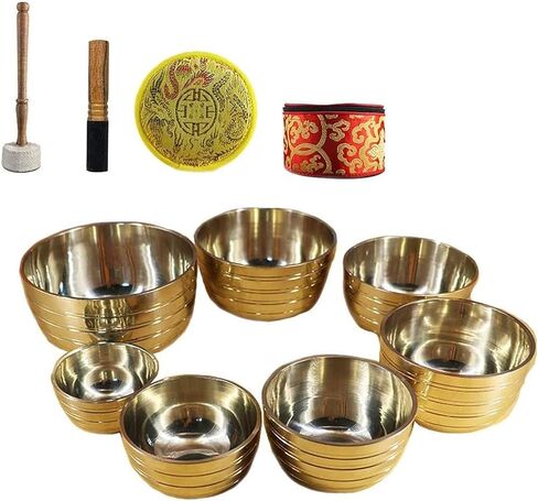 7-Piece Handmade Tibetan Singing Bowl Set, Chakra Healing Meditation Bowls with Mallet & Cushion – Yoga Sound Therapy for Stress Relief, Sleep Improvement in Saudi Arabia