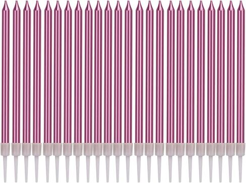 شموع عيد ميلاد معدنية من LUTER في حوامل، شموع كعكة عيد ميلاد طويلة، شموع كب كيك رفيعة وطويلة لتزيين حفلات الزفاف وعيد الميلاد (24 قطعة) (فضي) in Kuwait