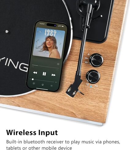 Vinyl Record Player with Built in HiFi Speakers, Bluetooth Belt Drive Turntable for Vinyl Records with Magnetic Cartridge, Auto Stop and Warm Light Design in Saudi Arabia