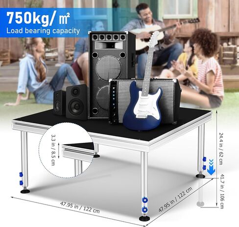 منصة مسرح محمولة، منصة ارتفاع قابلة للتعديل 4 × 4 أقدام مع أرجل قابلة للطي (24 بوصة - 40 بوصة) - أقصى سعة 1700 رطل، حامل دي جي سطح مضاد للانزلاق، مرحلة نظام معياري من الألومنيوم للأحداث والأداء in Kuwait