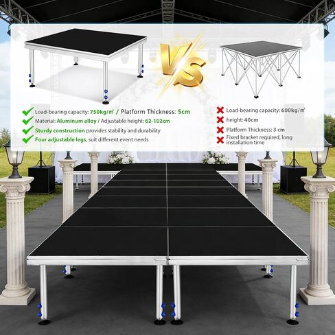 منصة مسرح محمولة، منصة ارتفاع قابلة للتعديل 4 × 4 أقدام مع أرجل قابلة للطي (24 بوصة - 40 بوصة) - أقصى سعة 1700 رطل، حامل دي جي سطح مضاد للانزلاق، مرحلة نظام معياري من الألومنيوم للأحداث والأداء in Kuwait