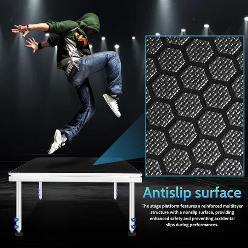 منصة مسرح محمولة، منصة ارتفاع قابلة للتعديل 4 × 4 أقدام مع أرجل قابلة للطي (24 بوصة - 40 بوصة) - أقصى سعة 1700 رطل، حامل دي جي سطح مضاد للانزلاق، مرحلة نظام معياري من الألومنيوم للأحداث والأداء in Kuwait