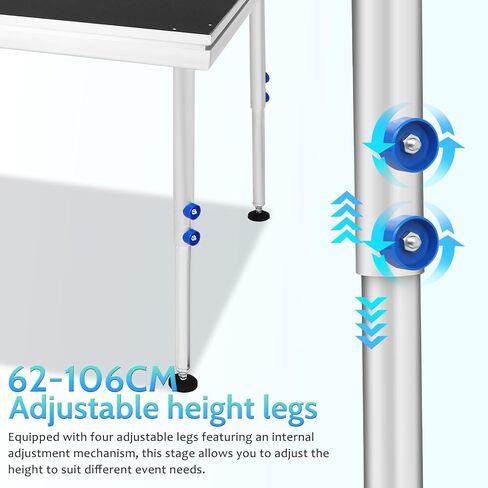 منصة مسرح محمولة، منصة ارتفاع قابلة للتعديل 4 × 4 أقدام مع أرجل قابلة للطي (24 بوصة - 40 بوصة) - أقصى سعة 1700 رطل، حامل دي جي سطح مضاد للانزلاق، مرحلة نظام معياري من الألومنيوم للأحداث والأداء in Kuwait