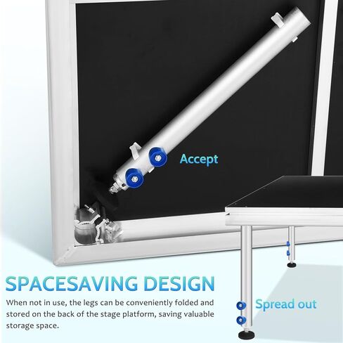 منصة مسرح محمولة، منصة ارتفاع قابلة للتعديل 4 × 4 أقدام مع أرجل قابلة للطي (24 بوصة - 40 بوصة) - أقصى سعة 1700 رطل، حامل دي جي سطح مضاد للانزلاق، مرحلة نظام معياري من الألومنيوم للأحداث والأداء in Kuwait
