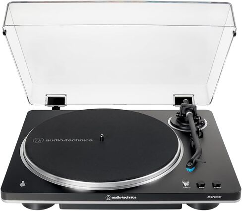 Audio-Technica AT-LP70XBT-BS قرص دوار لاسلكي أوتوماتيكي بالكامل يعمل بالحزام، حزمة سوداء/فضية مع حل العناية بالسجلات، مجموعة تنظيف معدات ديكو، ستروبوسكوب ومثبت التسجيل in Saudi Arabia