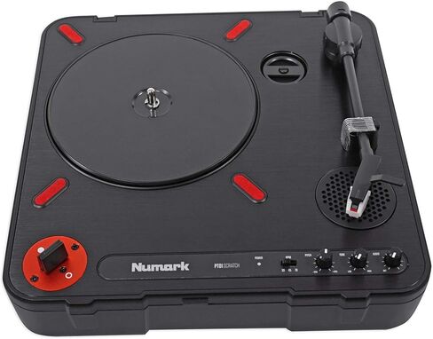 Numark PT01 Scratch Bundle: Portable DJ Turntable w/Scratch Switch, Speaker & USB/AUX/RCA Input, DJ1500 DJ Headphones w/Detachable Coil Cable, Case, Extra Ear Pad, 2-Items in Saudi Arabia