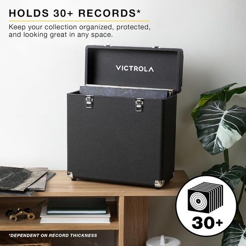 Victrola Collector II (2026 Model) – Vinyl Record Storage Case – Hold 30+ Vinyl Turntable Records, Heavy-Duty Hardware, Soft Interior Lining, Portable with Carry Handle (Black) in Saudi Arabia
