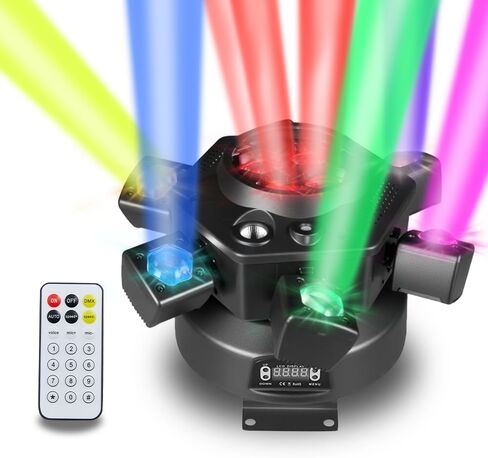 MINGJIE 6 مصابيح DJ ذات الرأس المتحرك، 150 واط RGBW LED إضاءة المسرح مع تأثير ستروب وعين النحل، أحمر/أخضر مرصع بالنجوم، DMX512، جهاز التحكم عن بعد، تنشيط الصوت، دوران 540 درجة للحفلات والنوادي والديسكو (الجيل الأول) in Kuwait