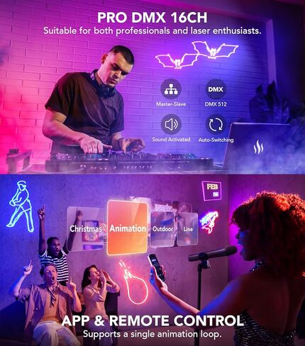 APP DJ Laser Lights Professional - 200+ 3D RGB Animation Laser Light Show, Hand Drawing, Custom Patterns, Sound Actived & DMX Sync for Party, Stage, Club in Kuwait