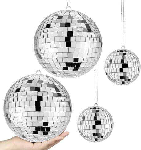 4 PCS Large Disco Ball Hanging Decoration Mirror Balls Spinning Hanging Disco Ball Decorations Party Birthday Wedding Graduation Christmas Indoor Outdoor Home Club Table Cake Decoration in Kuwait