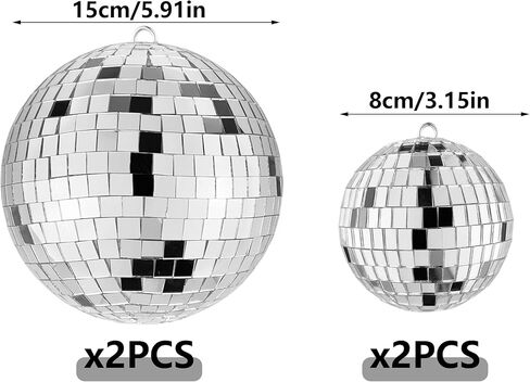 4 PCS Large Disco Ball Hanging Decoration Mirror Balls Spinning Hanging Disco Ball Decorations Party Birthday Wedding Graduation Christmas Indoor Outdoor Home Club Table Cake Decoration in Kuwait